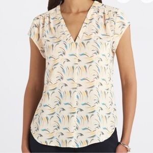 Lillian Cream Patterned V-Neck Blouse